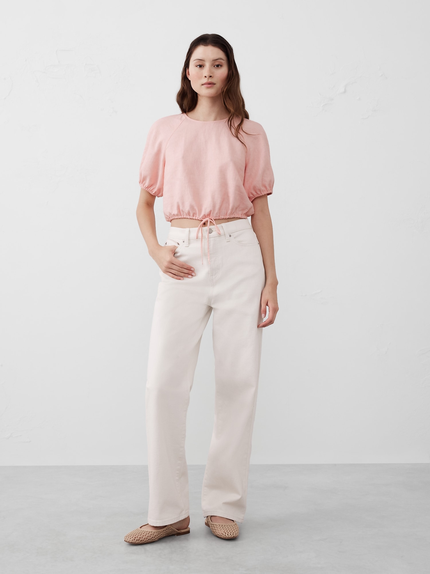 Linen-Blend Tie-Hem Top