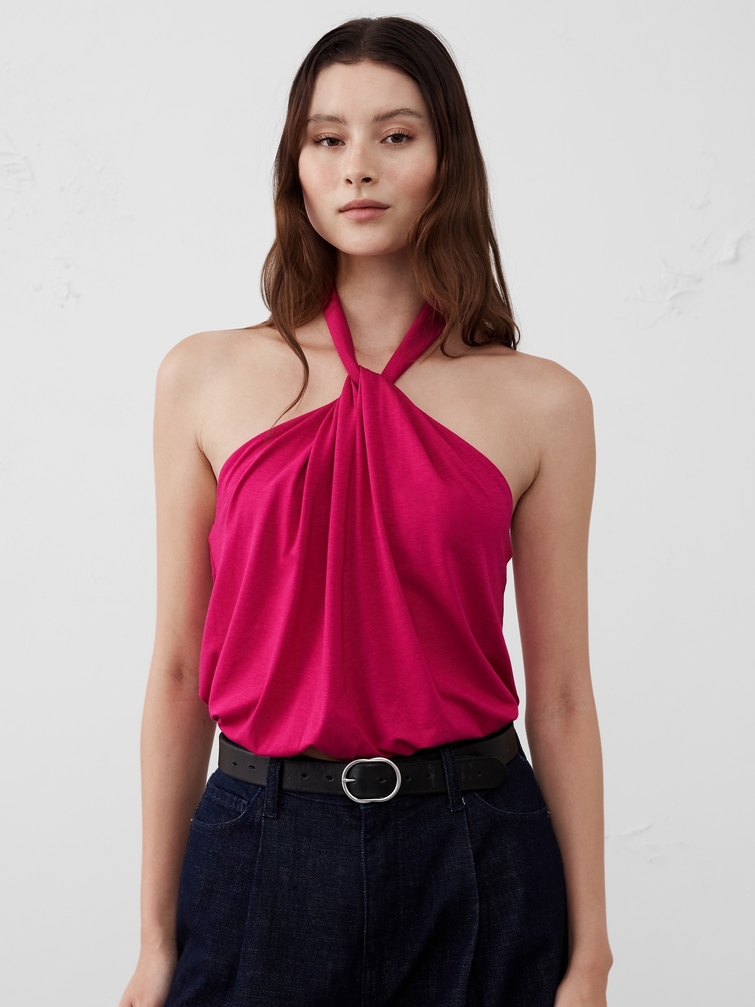 Twist-Neck Cropped Halter Top