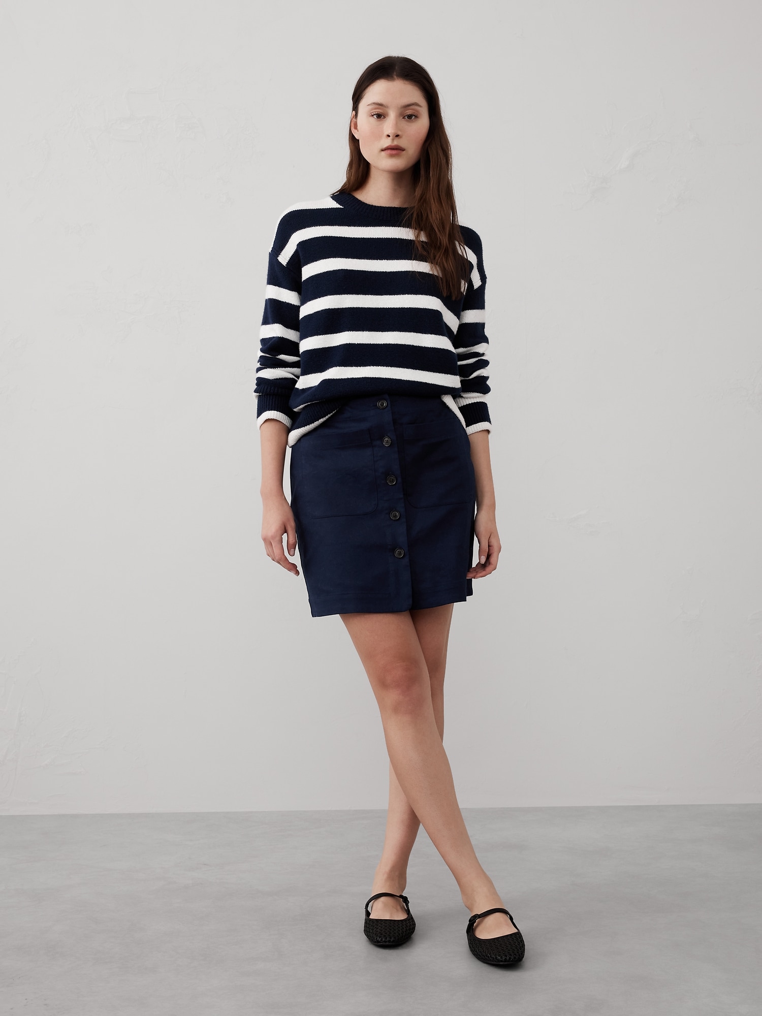 Linen-Blend A-Line Mini Skirt