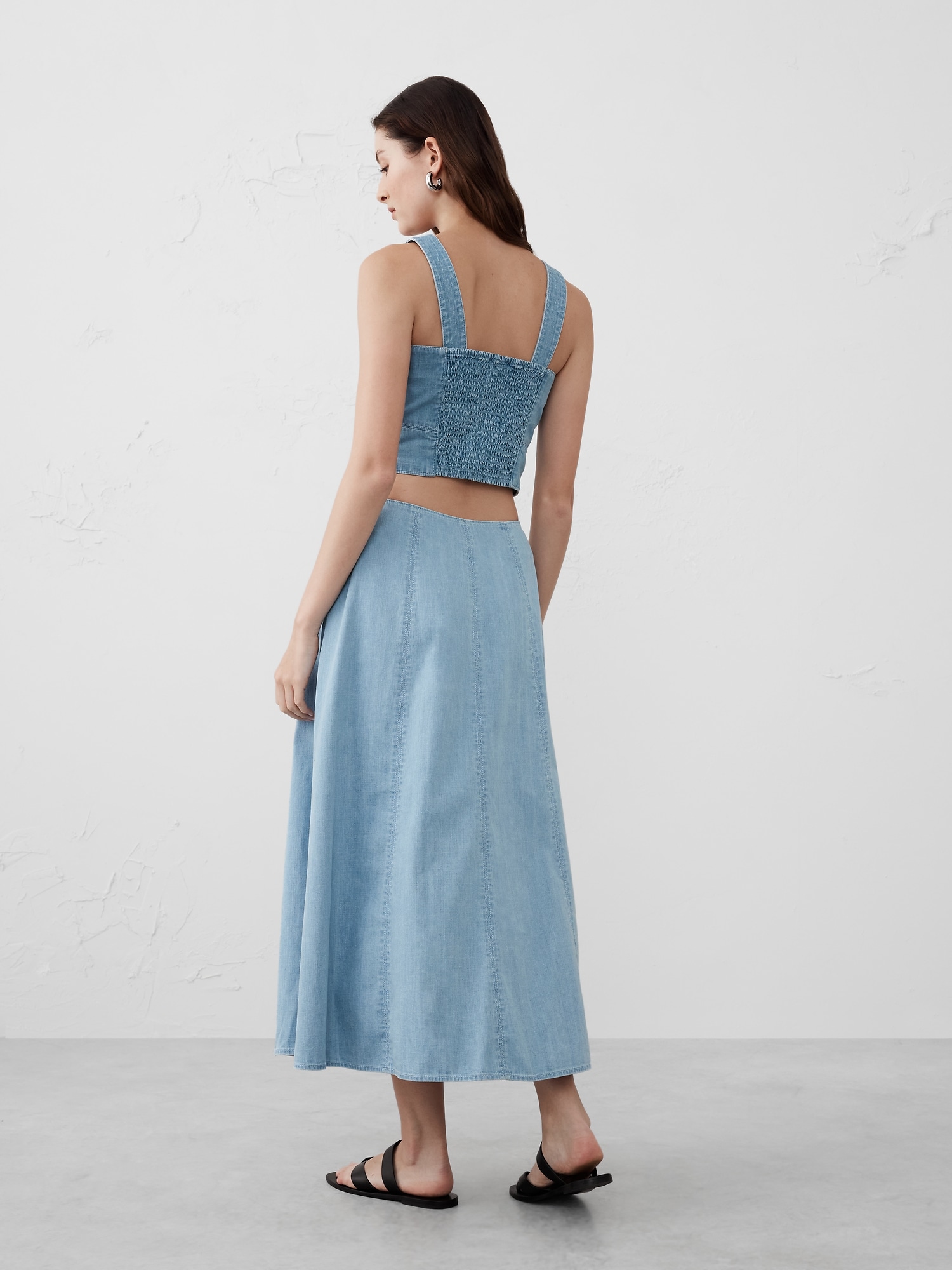 Seamed Denim Midi Skirt