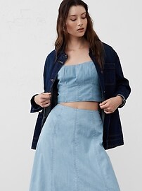 Linen-Blend Square-Neck Bustier