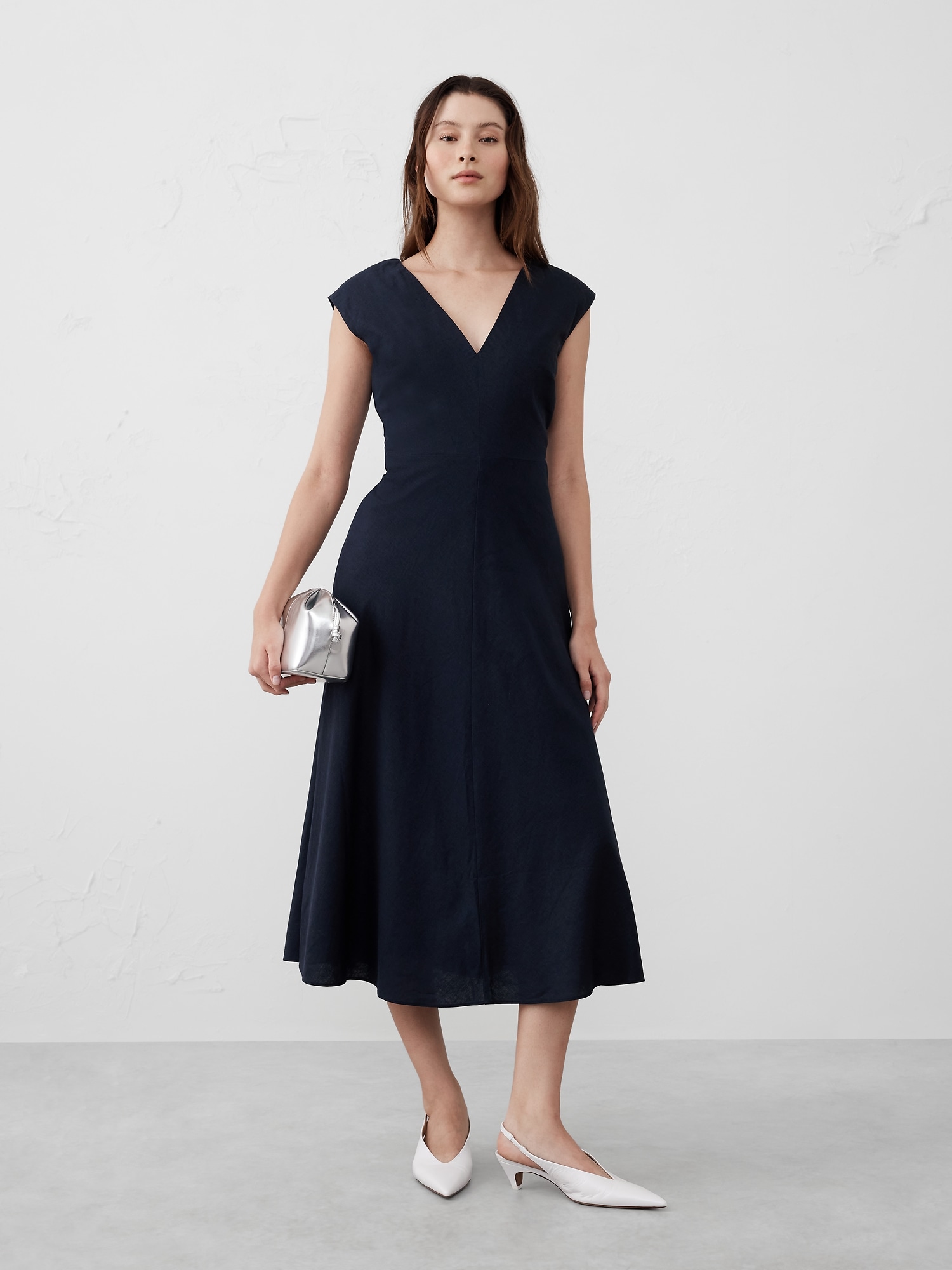 Linen-Blend Wrap Midi Dress