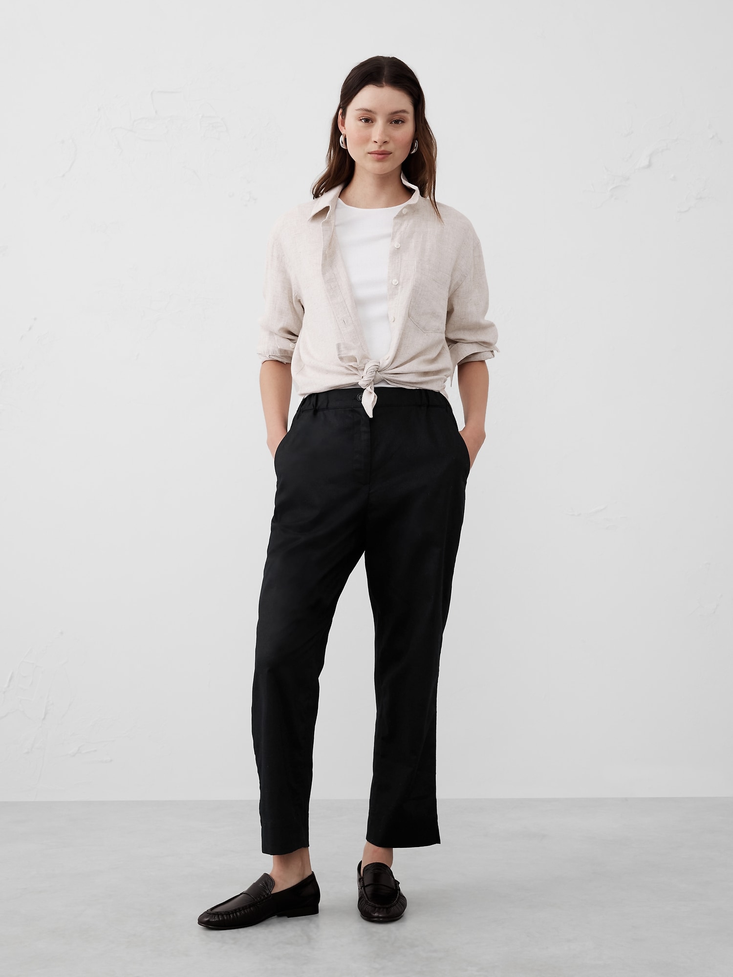 Linen-Blend Pull-On Tapered Pant