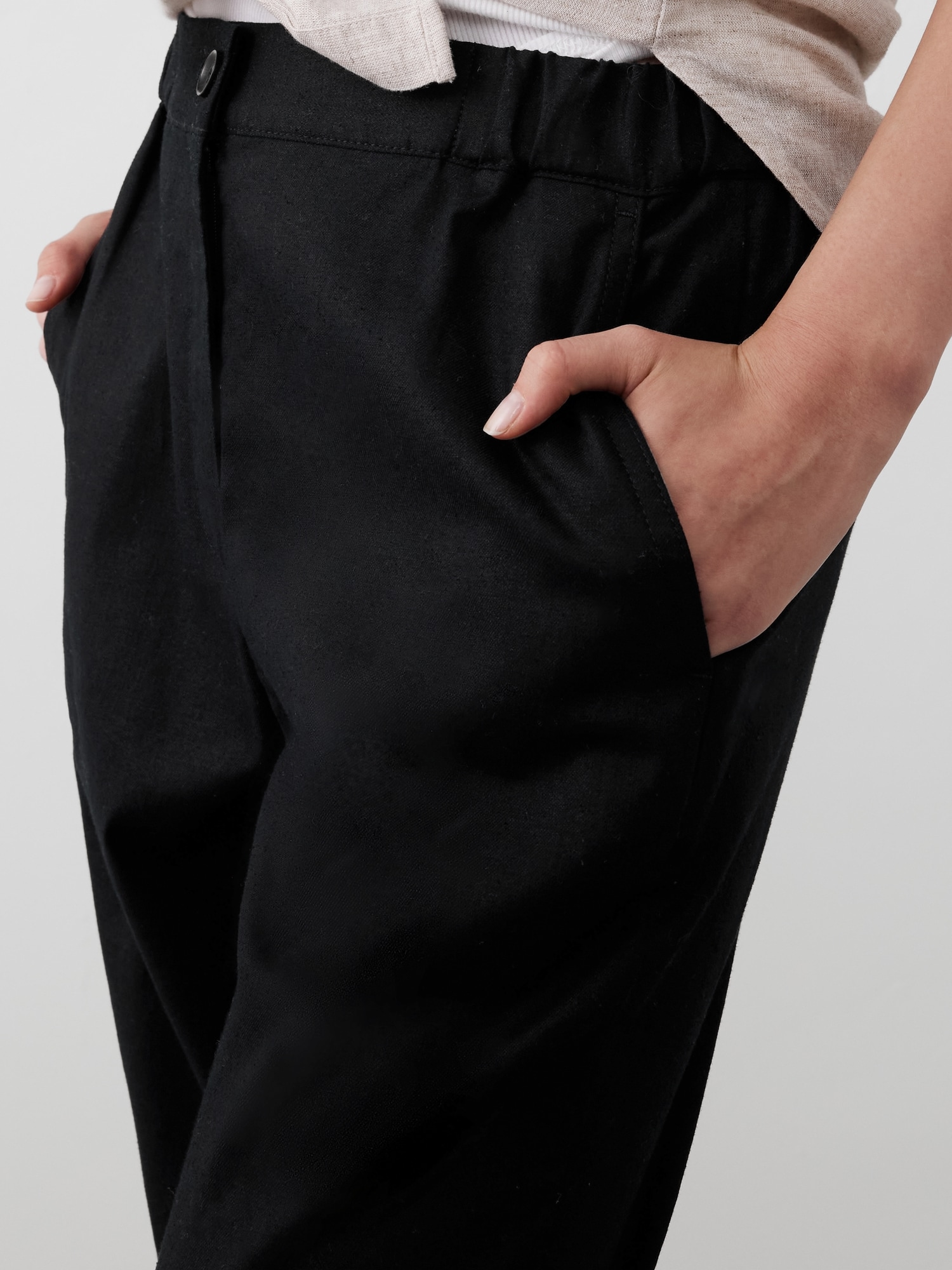 Linen-Blend Pull-On Tapered Pant