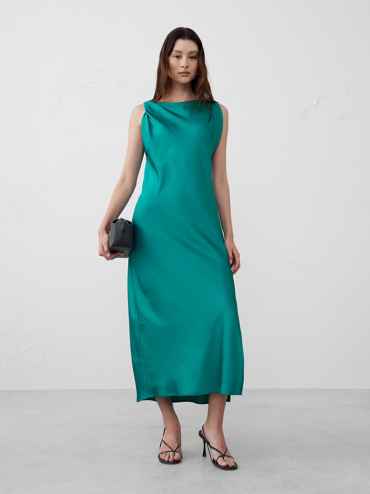 Satin Twist Shoulder Maxi Dress