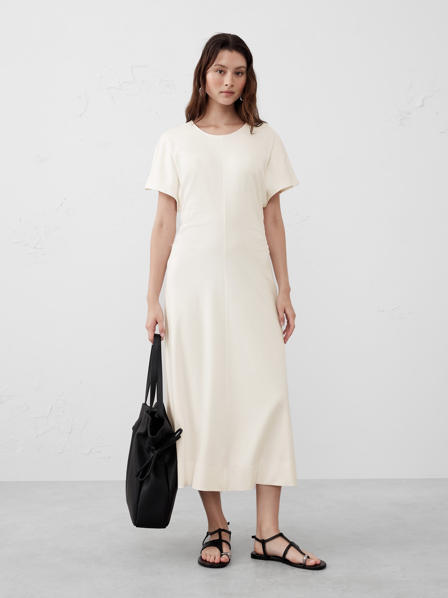 Side Shirred Knit Midi Dress