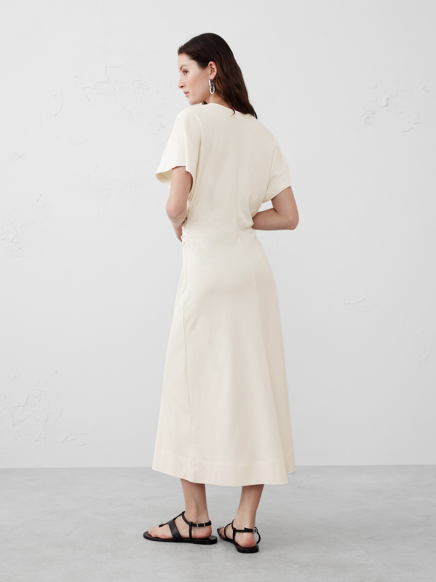 Side Shirred Knit Midi Dress