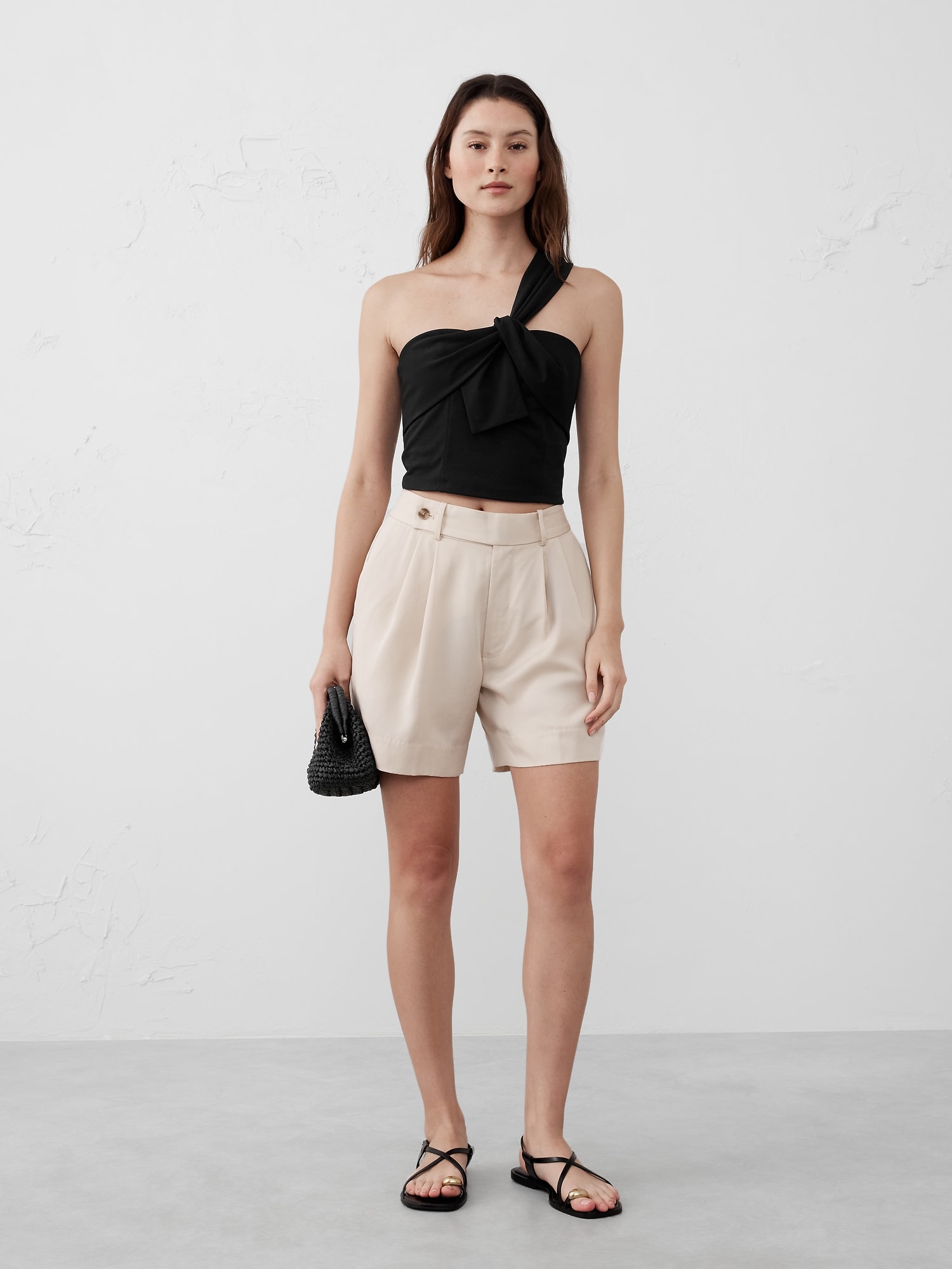 Knotted One-Shoulder Cropped Bustier