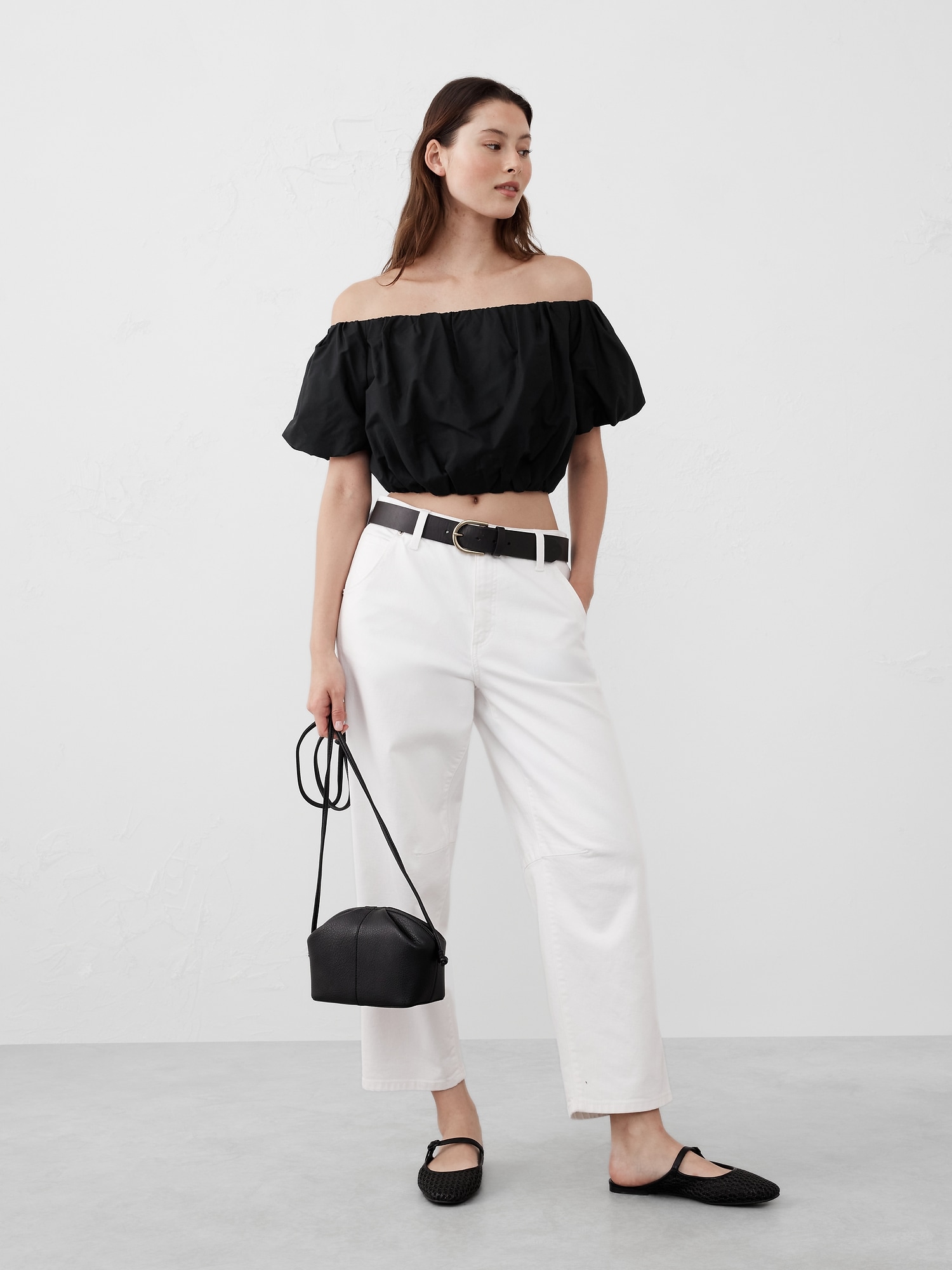 Bubble-Sleeve Cropped Top