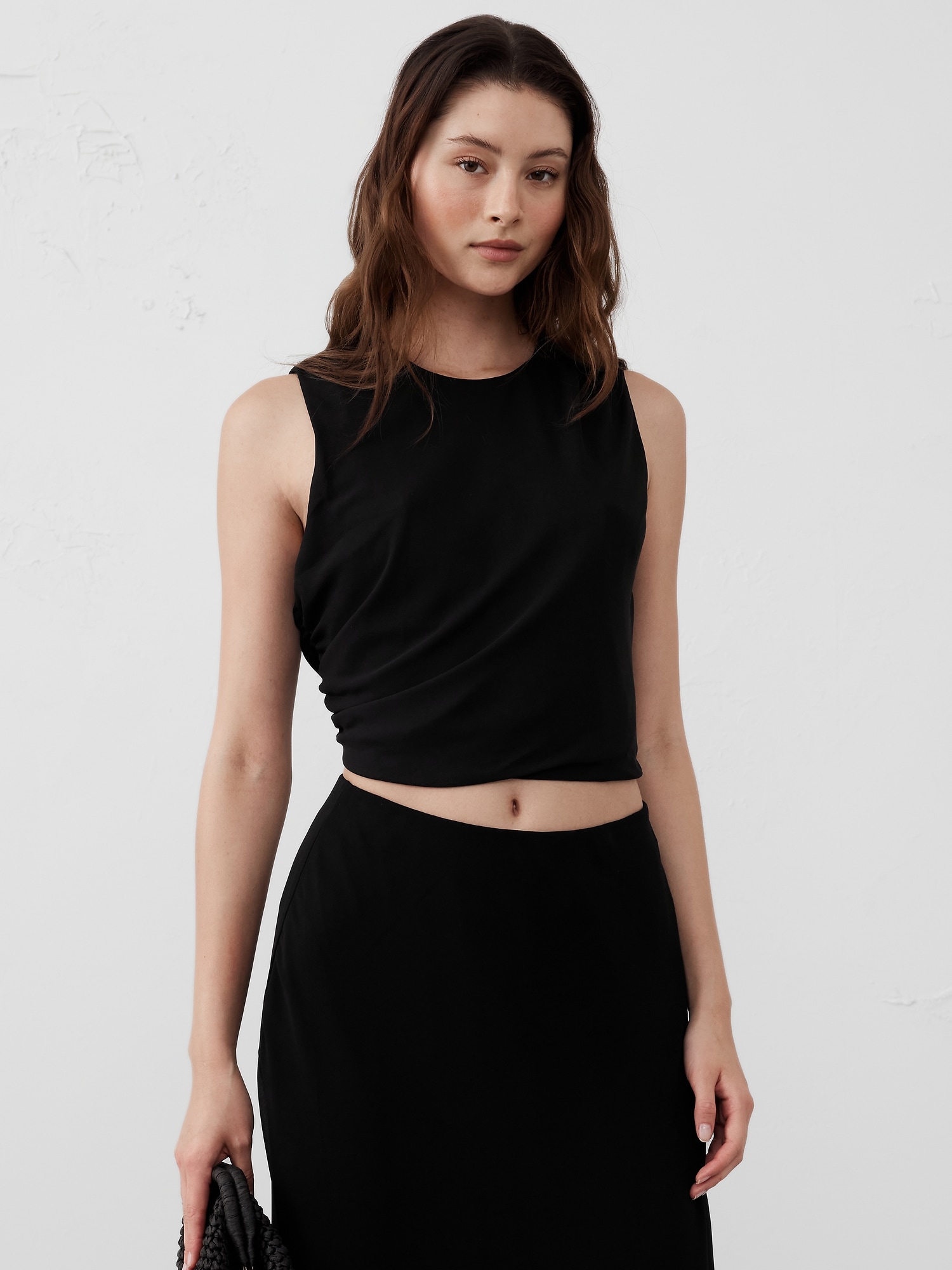 High-Neck Shirred Cropped Top