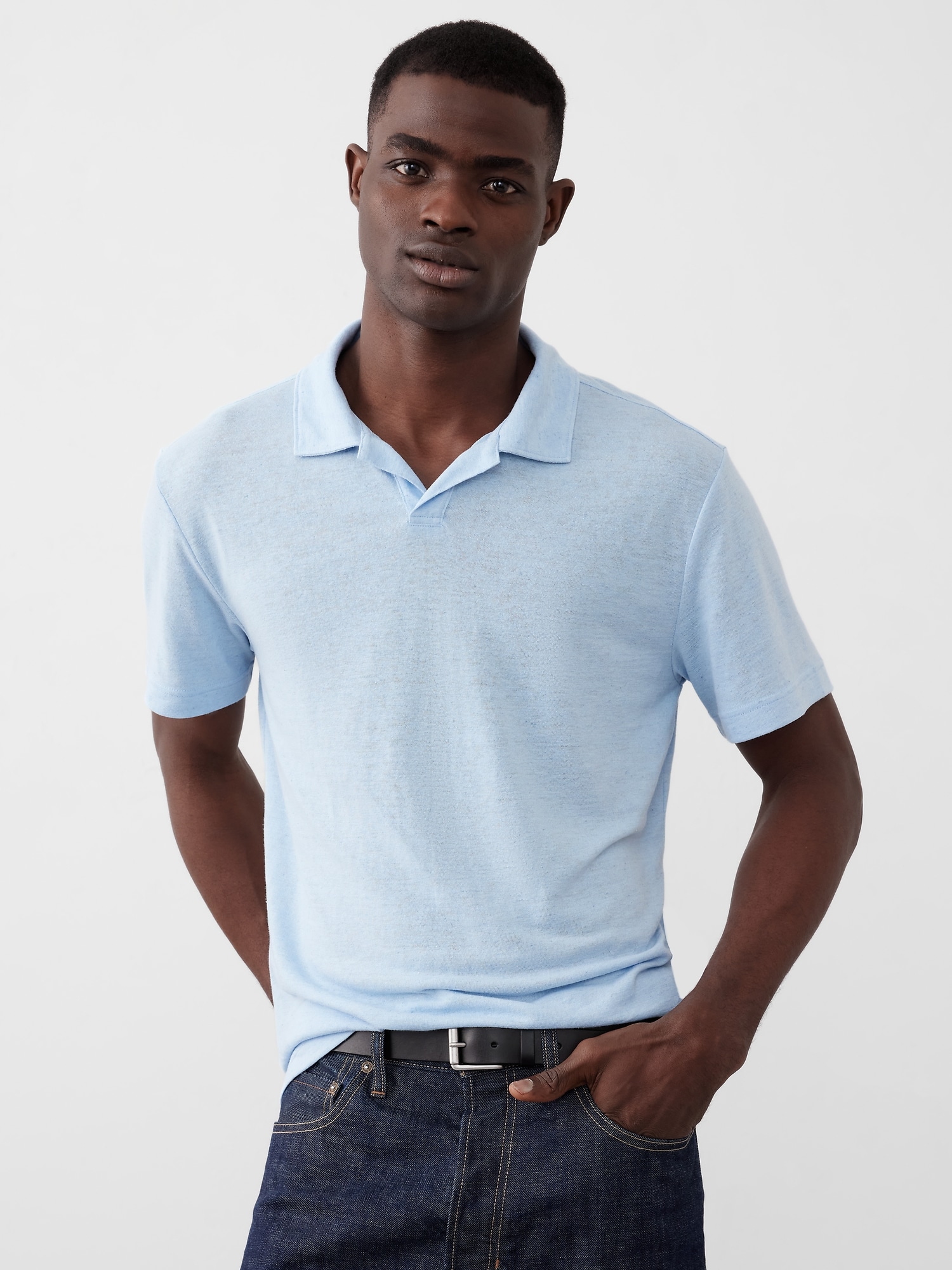 Linen-Blend Johnny Collar Polo