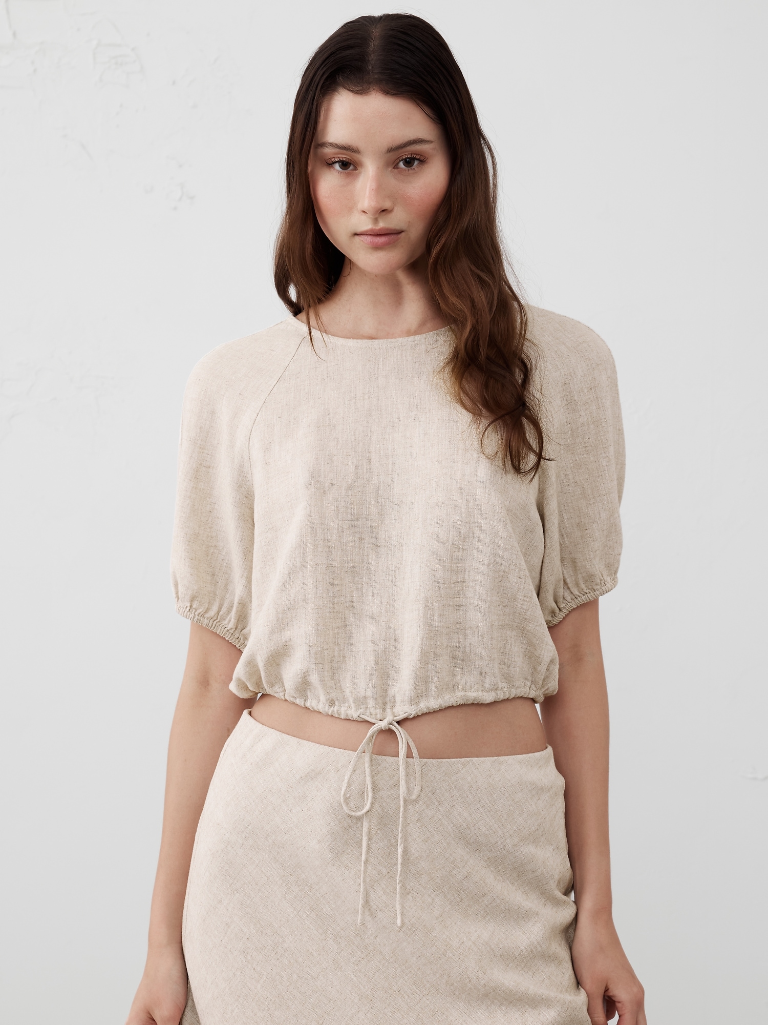 Linen-Blend Tie-Hem Top