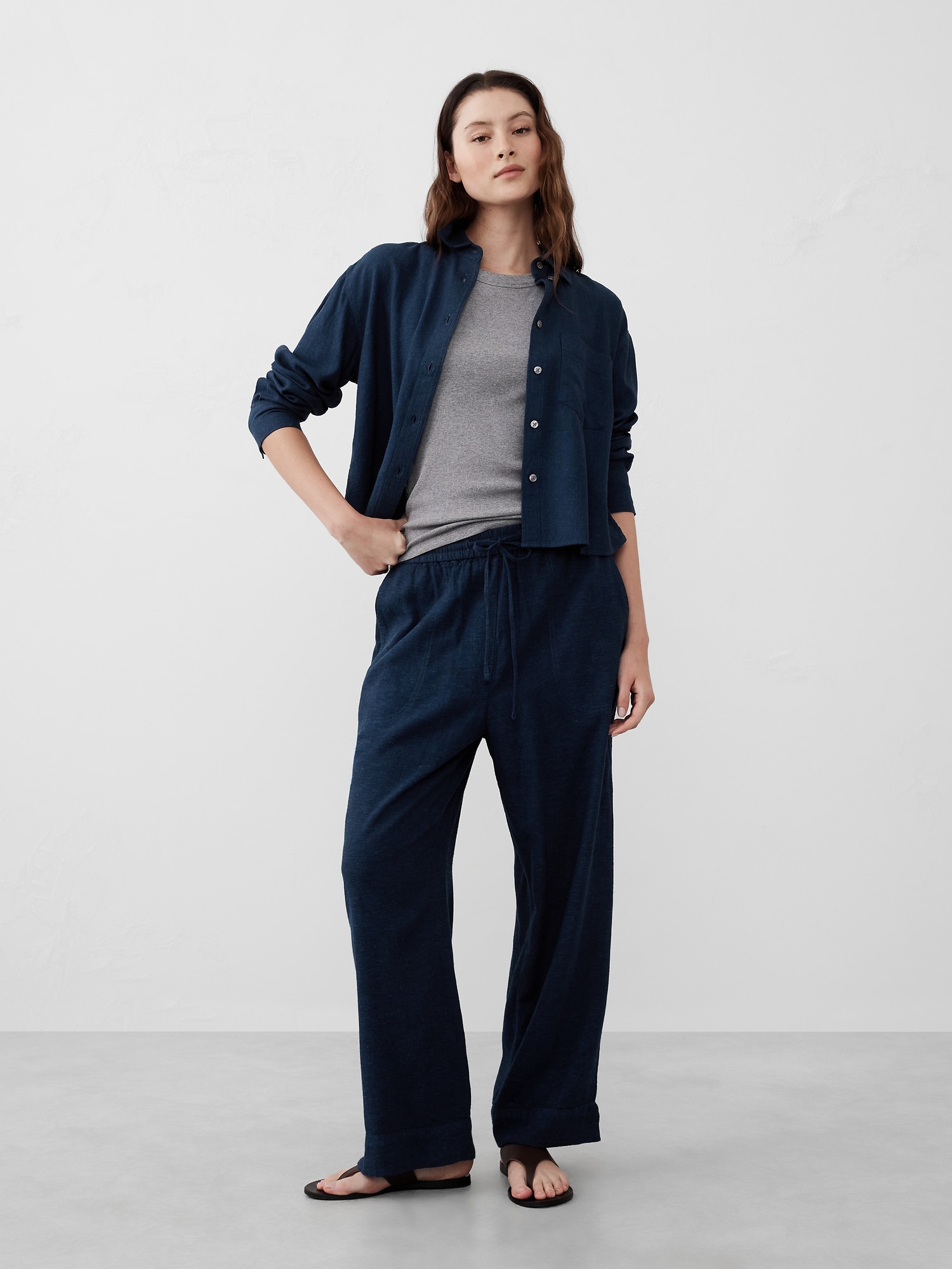 Linen-Blend Pull-On Straight Pant