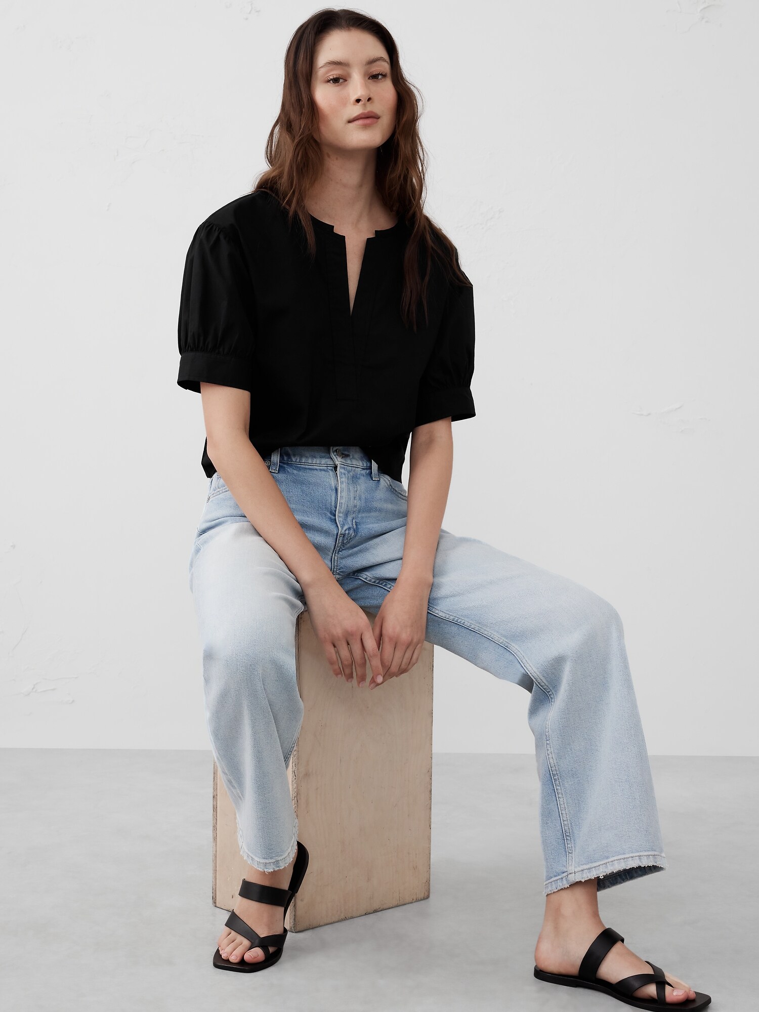 Puff-Sleeve Popover Top