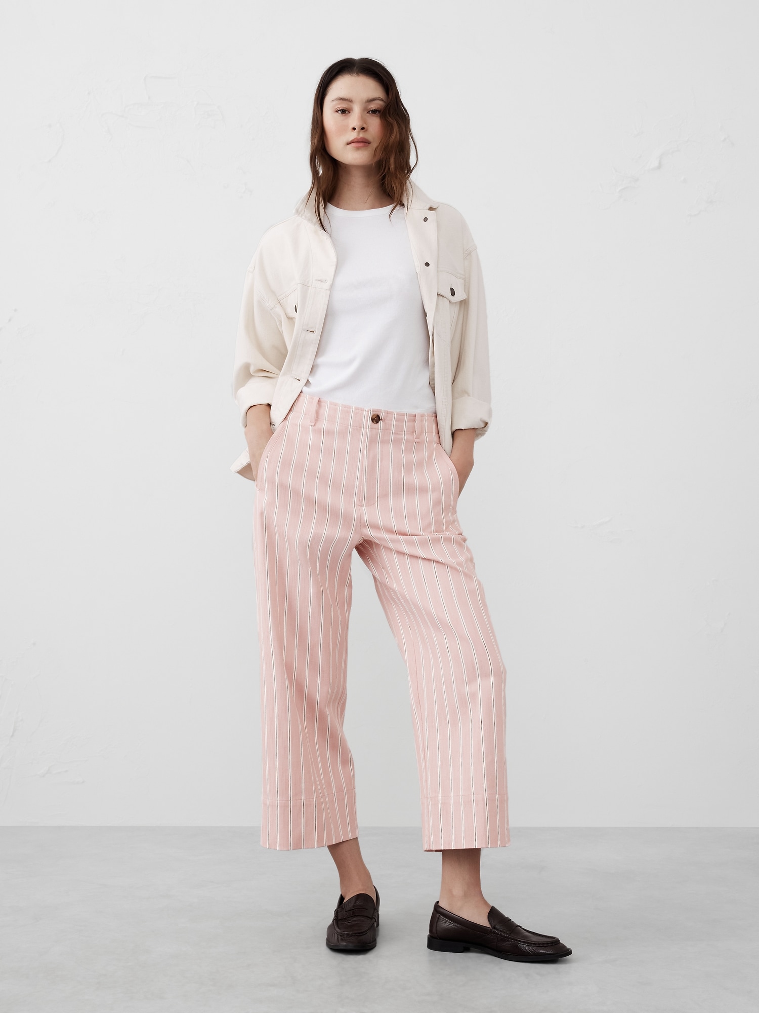 Twill Wide-Leg Crop Pant - Pink