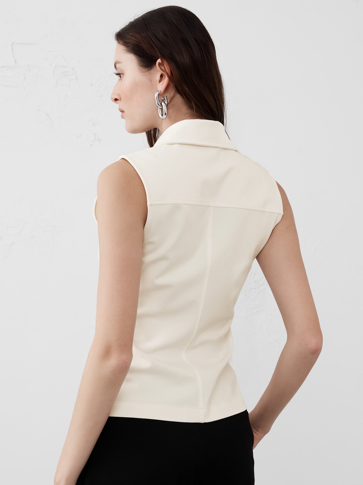 Shirred-Waist Ponte Top