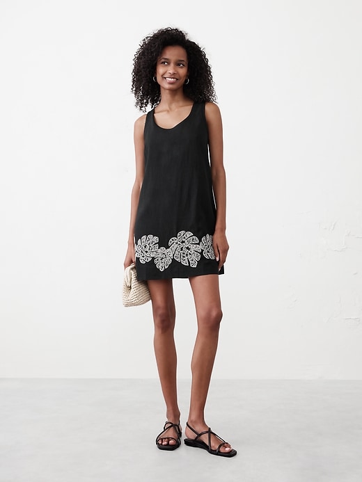 Linen-Blend Embroidered Mini Dress | Banana Republic Factory