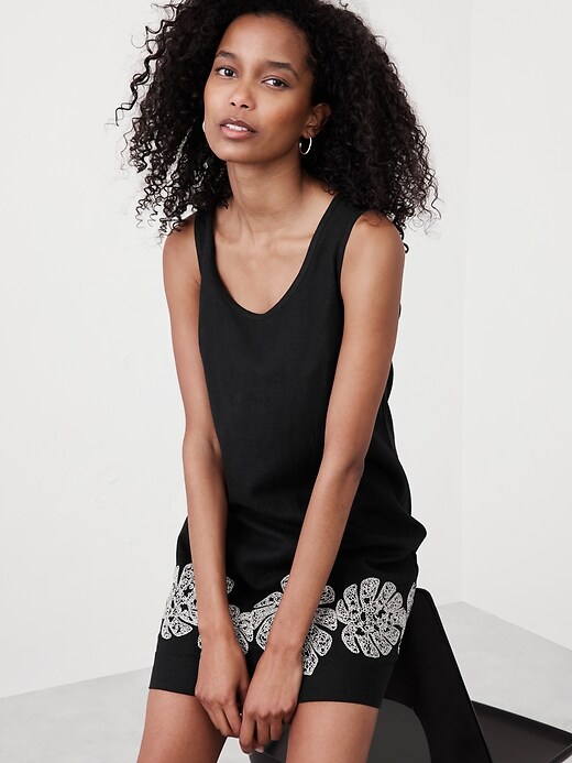 Linen-Blend Embroidered Mini Dress | Banana Republic Factory Linen-Blend Embroidered Mini Dress | Banana Republic Factory