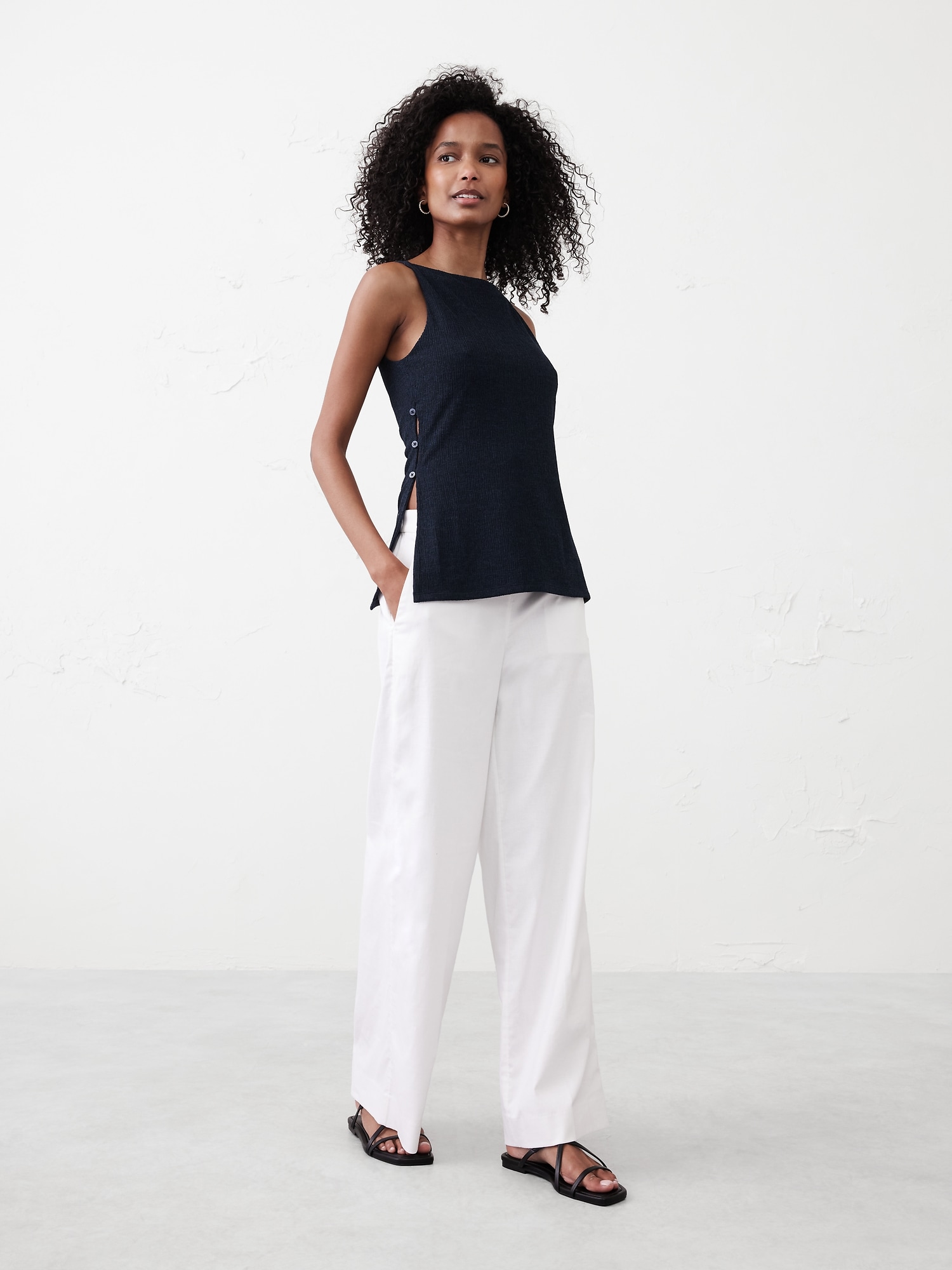 Straight-Neck Crepe Jacquard Top