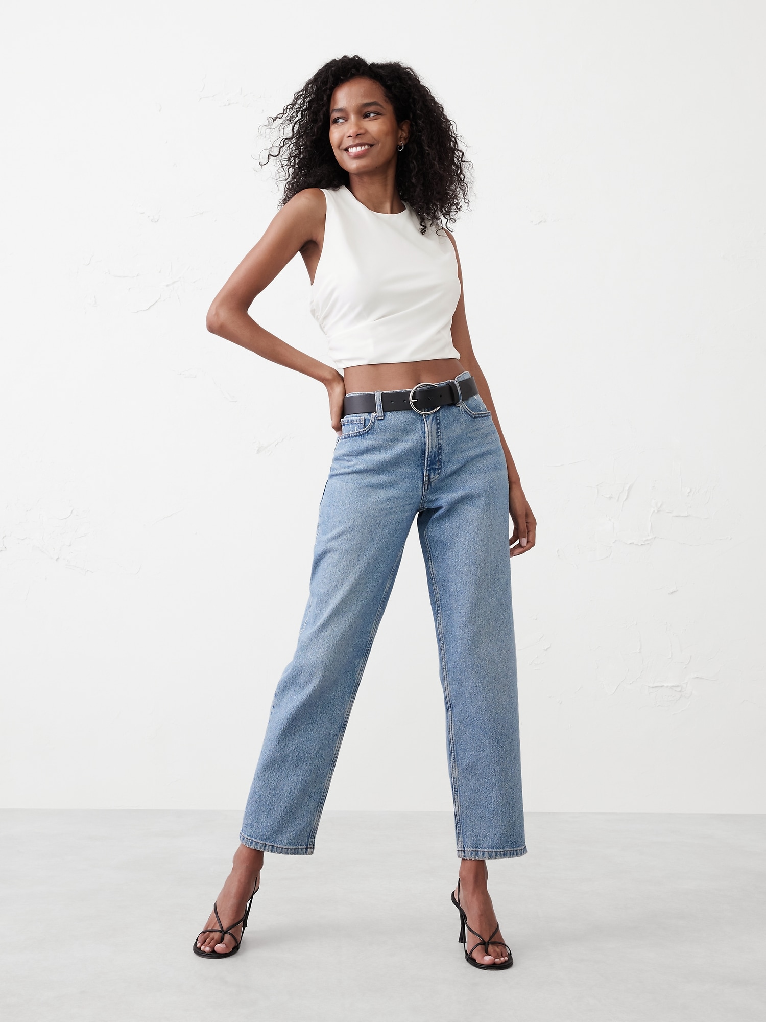 High-Neck Shirred Cropped Top