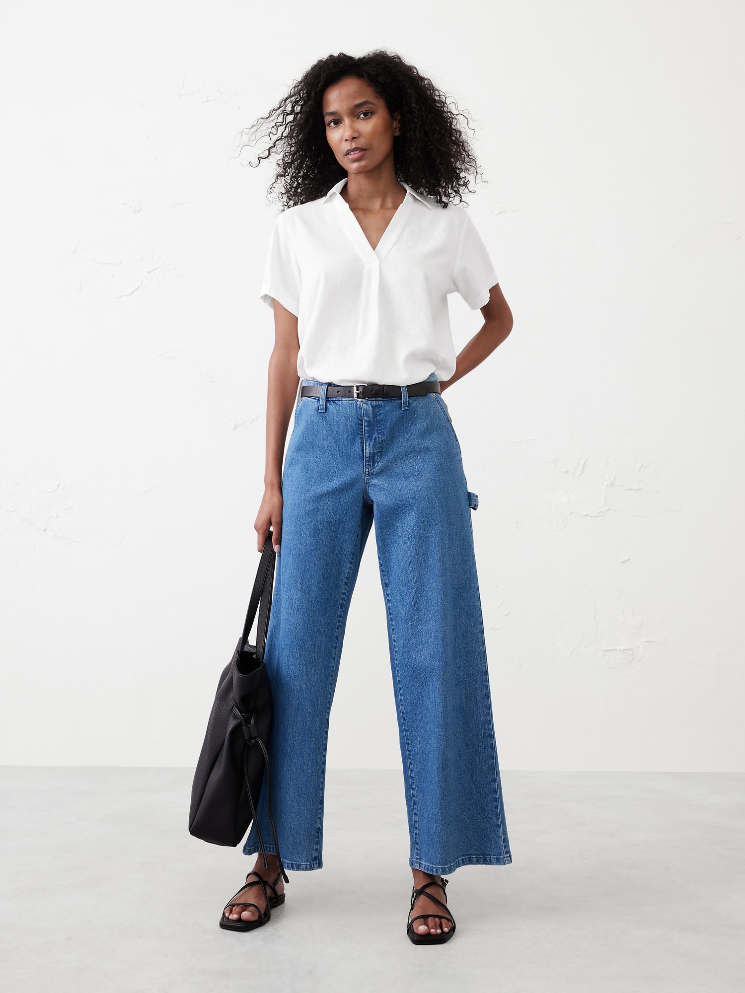 Linen-Blend Collared Top