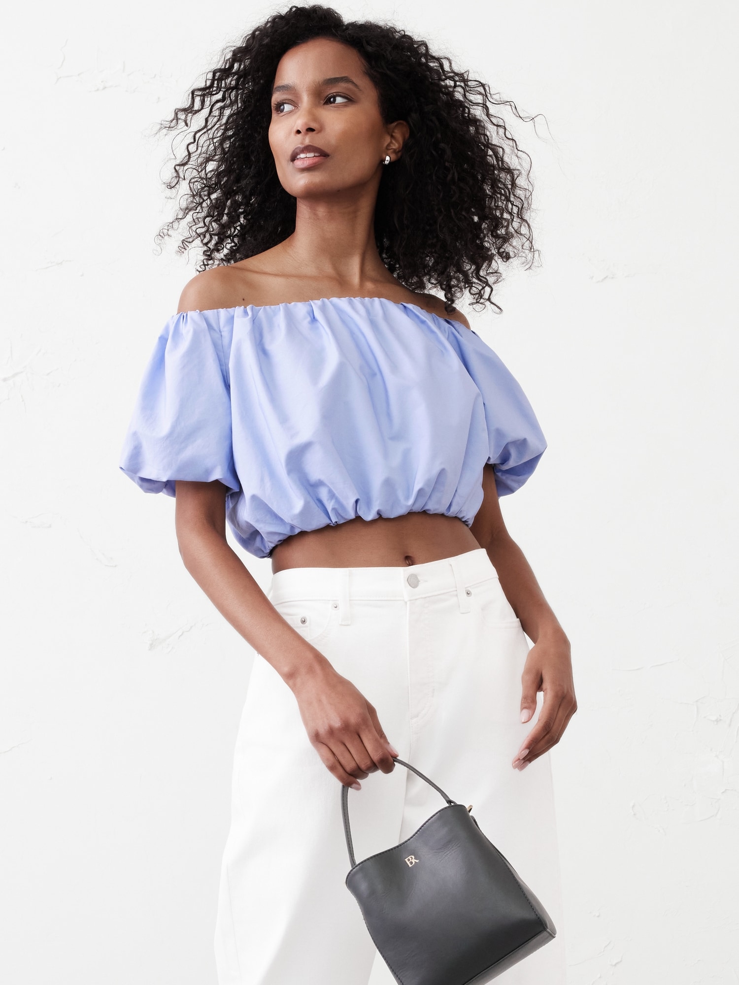 Bubble-Sleeve Cropped Top