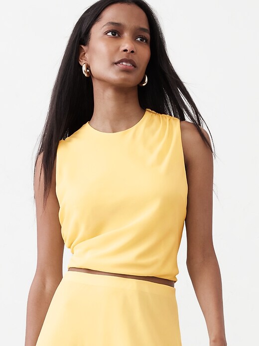 High-Neck Shirred Cropped Top