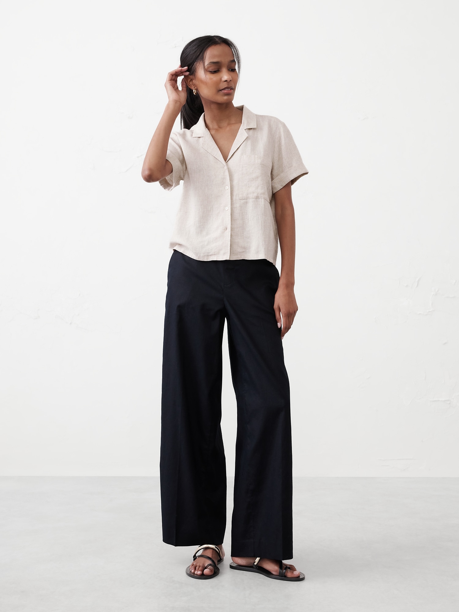 Linen-Blend Cropped Shirt