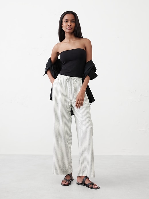 Linen-Blend Drawstring Pull-On Pant