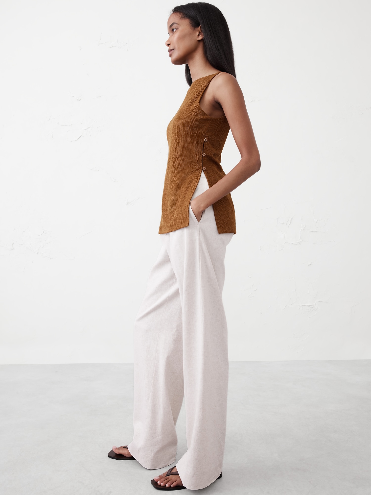 Straight-Neck Crepe Jacquard Top