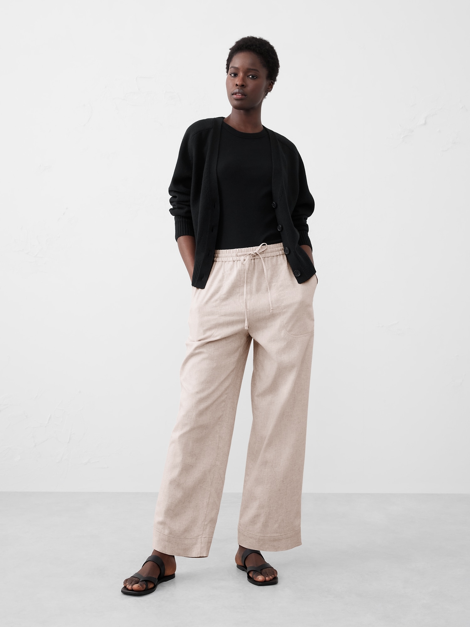 Linen-Blend Pull-On Straight Pant