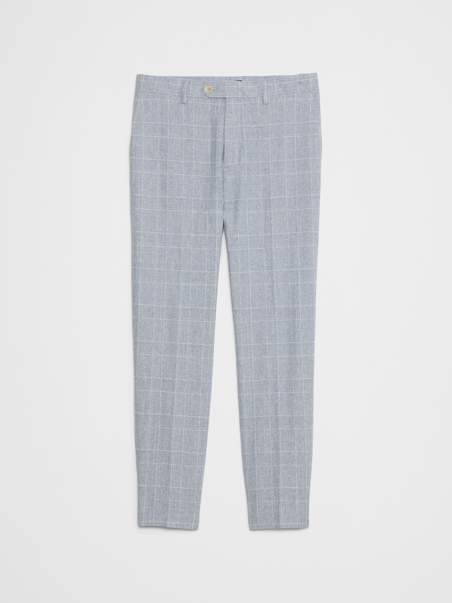 Tailored-Fit Linen-Blend Blue Glen Plaid  Suit Trouser