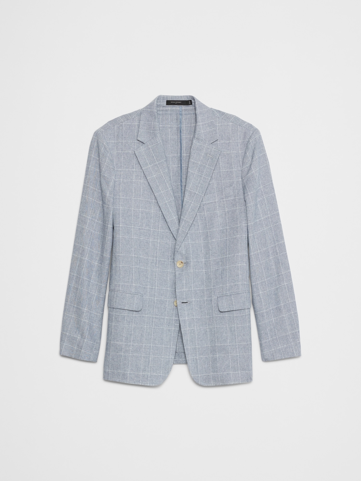 Tailored-Fit Linen-Blend Blue Glen Plaid Suit Jacket