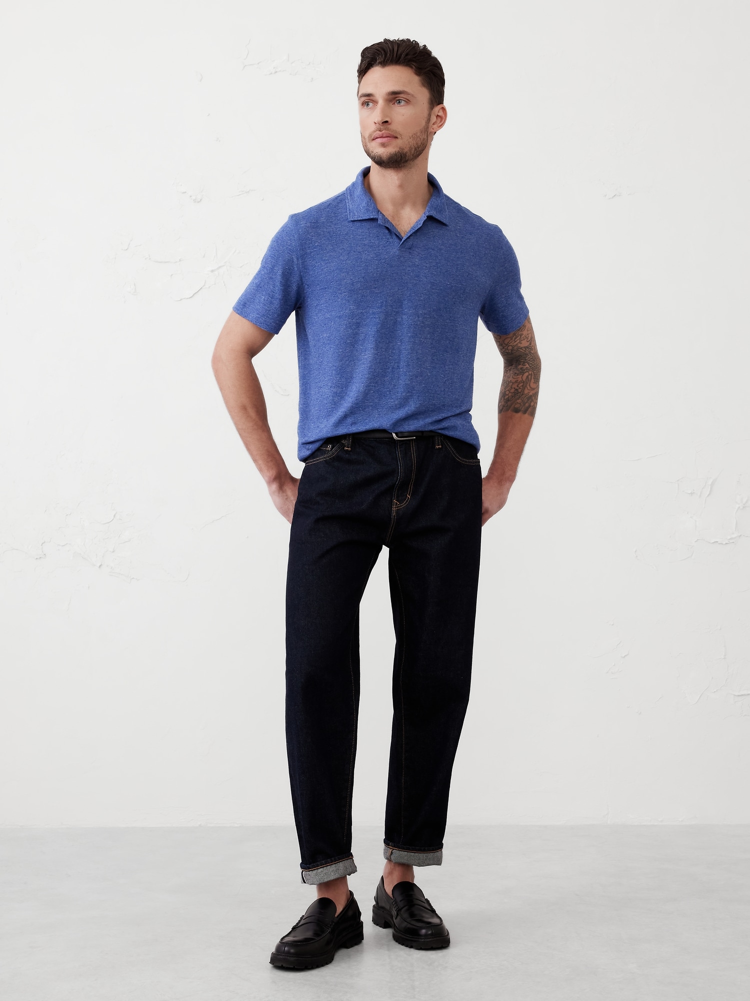 Linen-Blend Johnny Collar Polo