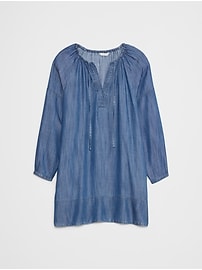 Tie-Neck Chambray Mini Dress