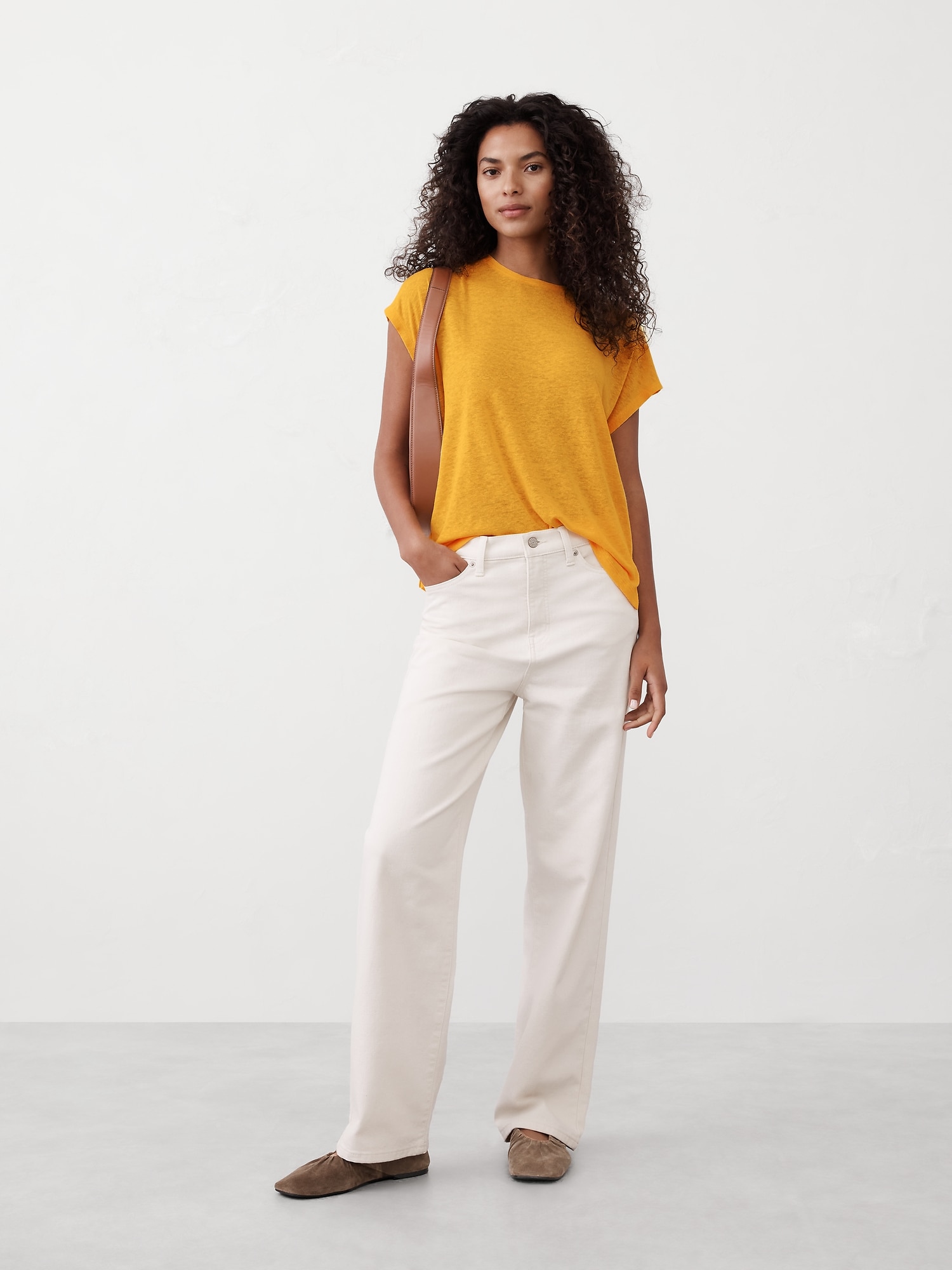 Linen-Blend Dolman T-Shirt