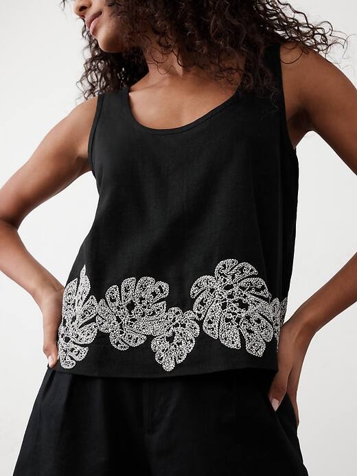 Linen-Blend Embroidered Scoop-Neck Top | Banana Republic Factory