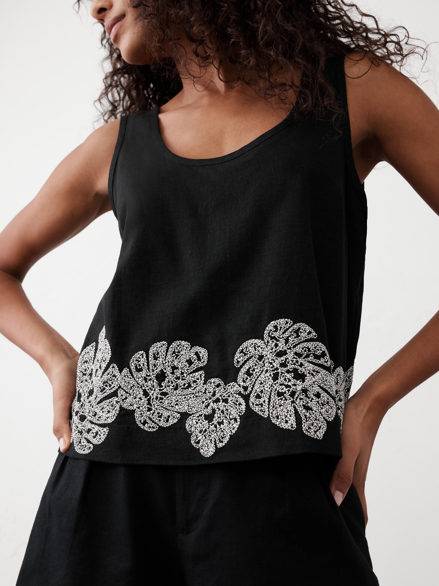 Embroidered Scoop-Neck Top