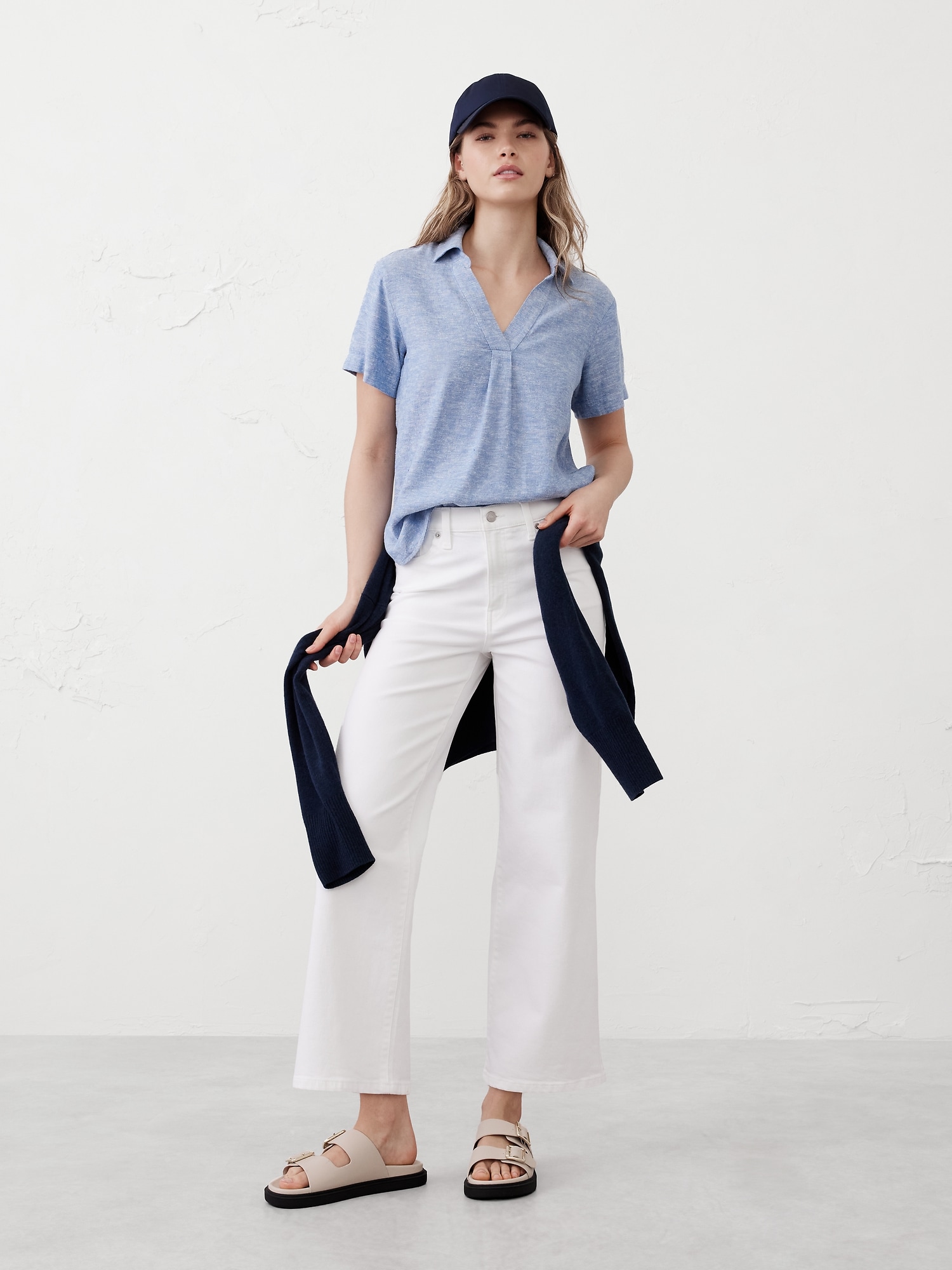 Linen-Blend Collared Top