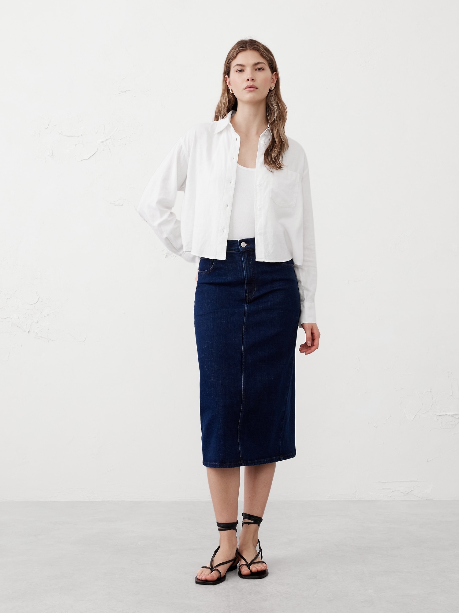 Linen-Blend Cropped Shirt