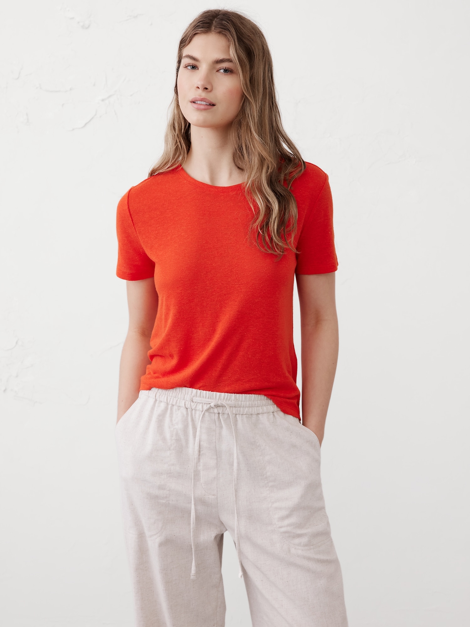 Linen-Blend Crew-Neck Top