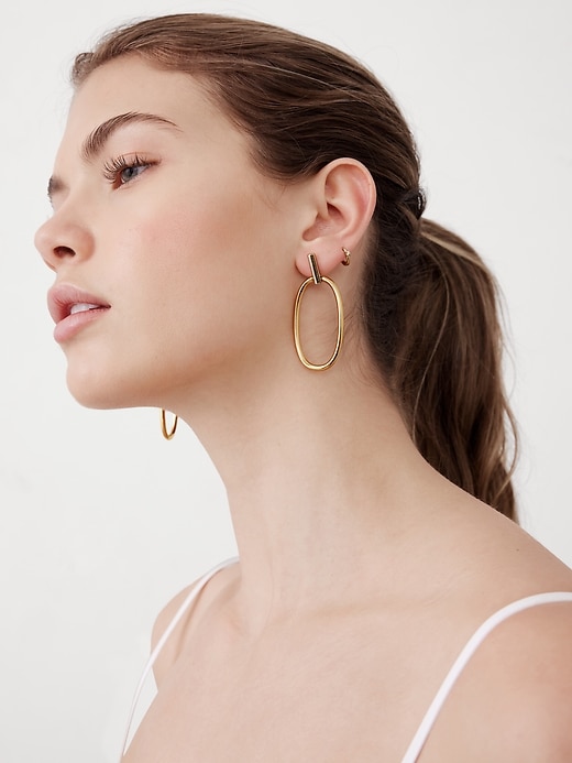 Mixed Metal Drop Hoop Earrings