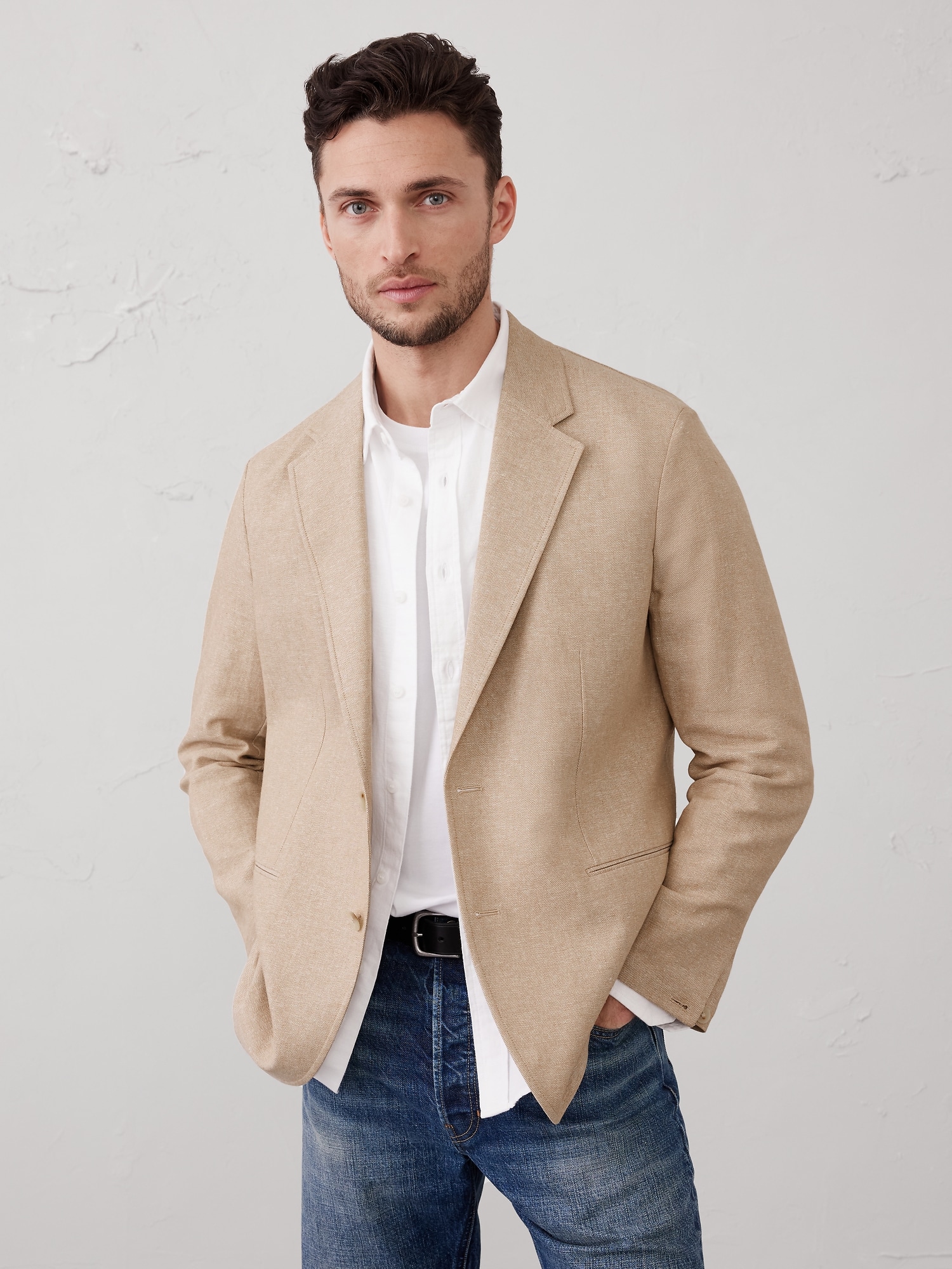 Tailored-Fit Linen-Blend Twill Jacket