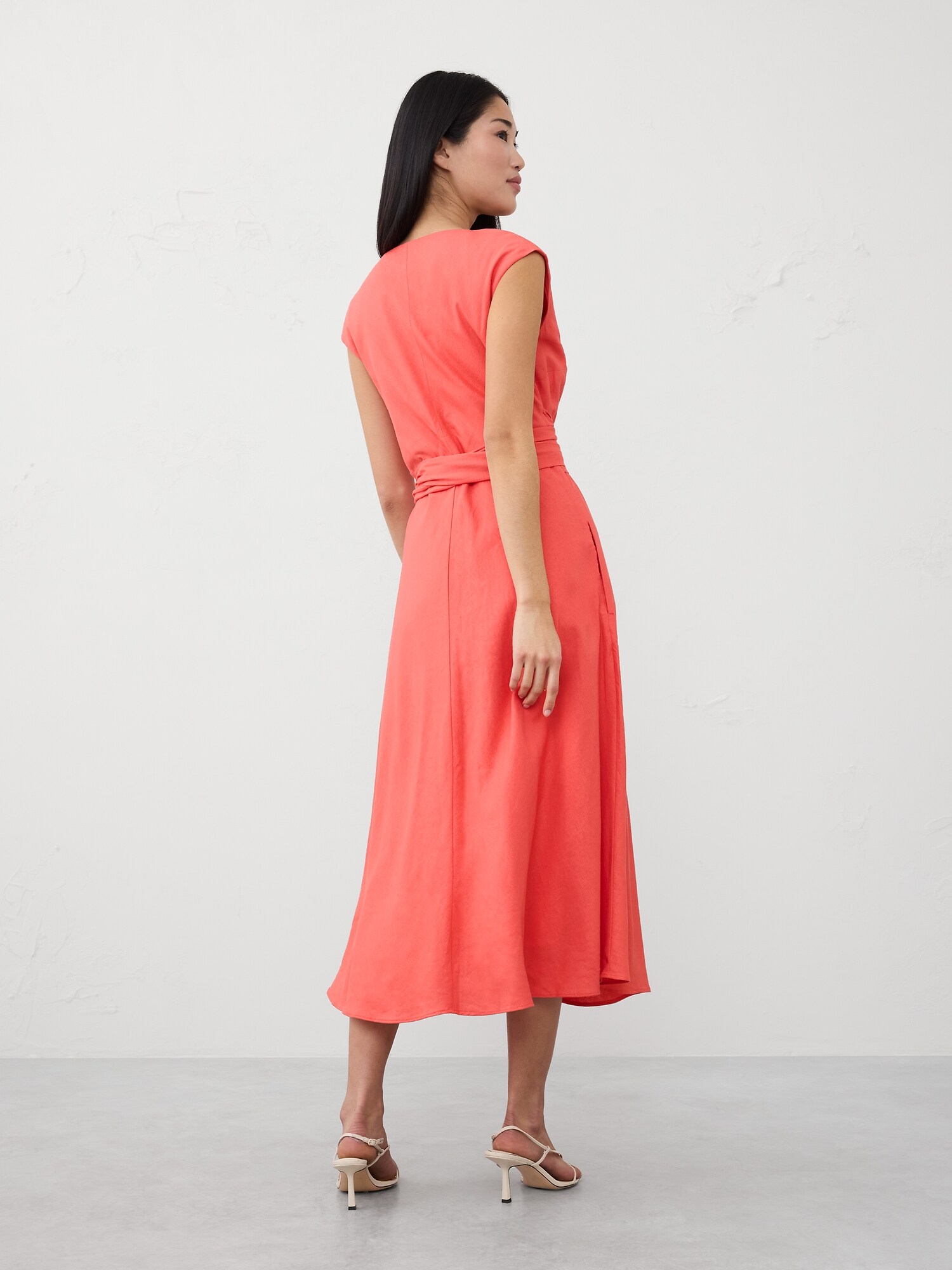 Linen-Blend Wrap Midi Dress
