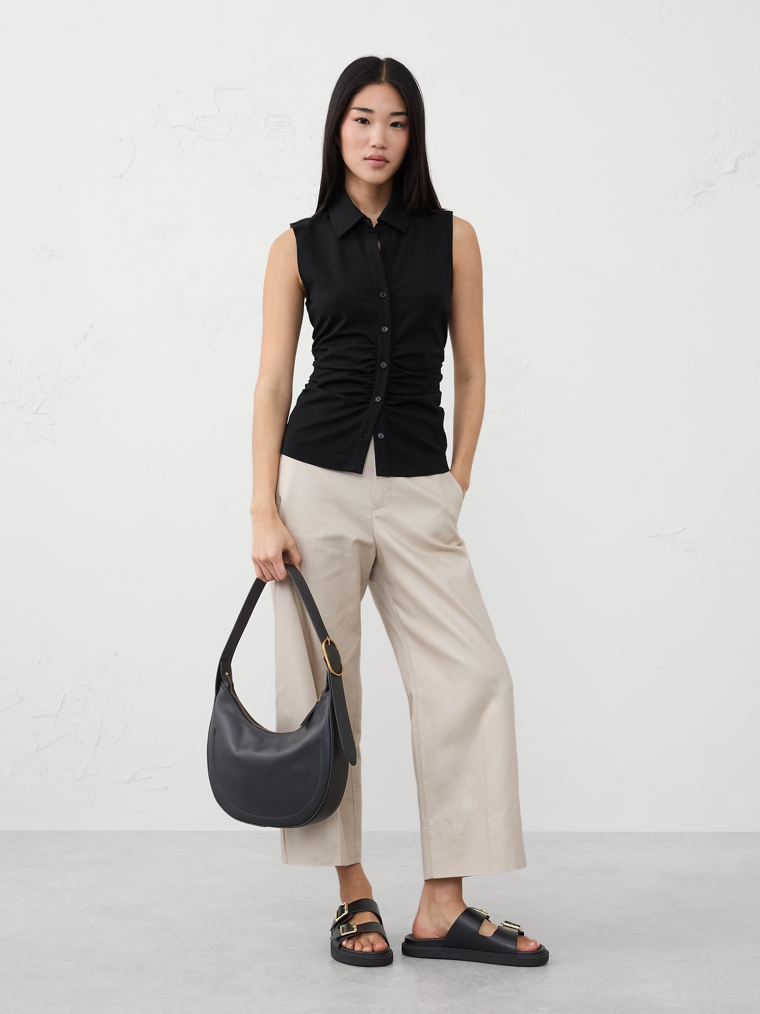 Shirred-Waist Ponte Top