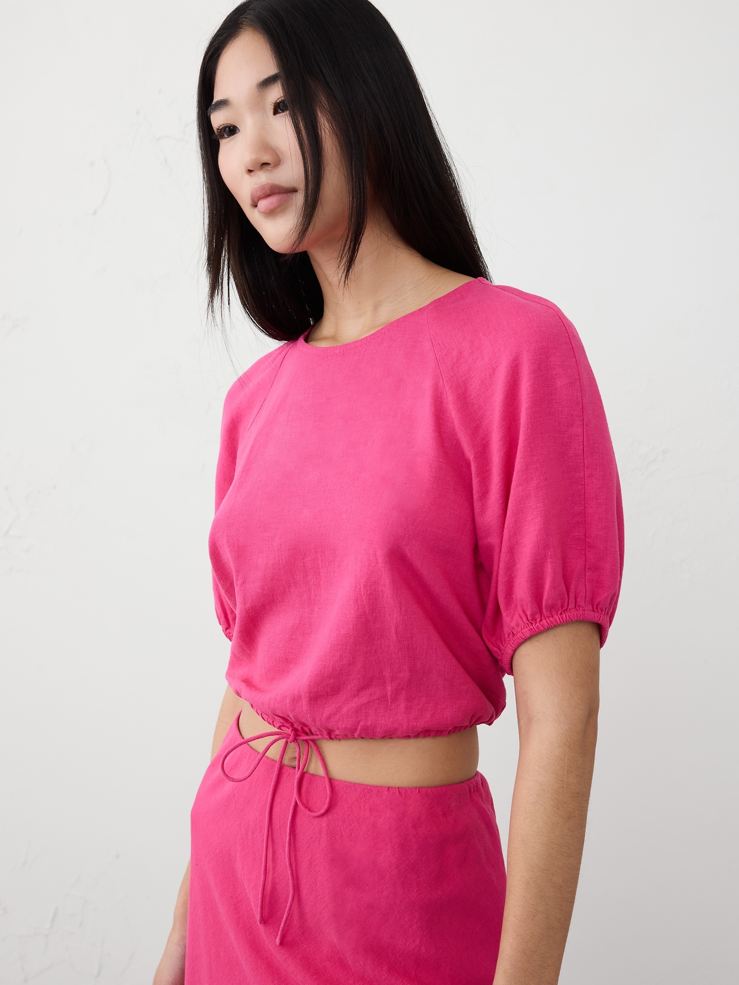 Linen-Blend Tie-Hem Top