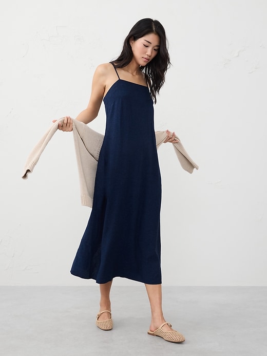 Linen-Blend Strappy Midi Dress