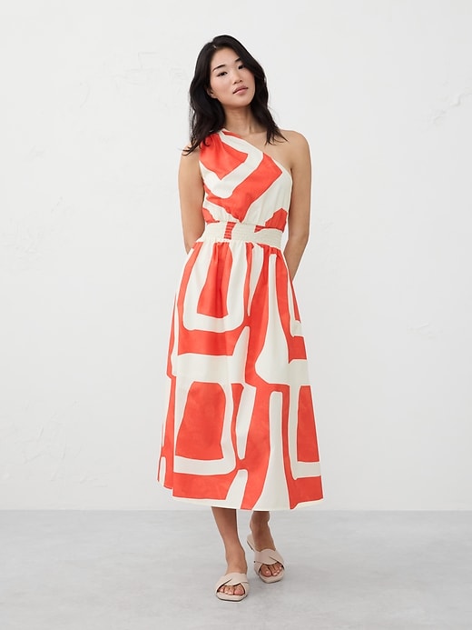 One-Shoulder Poplin Midi Dress