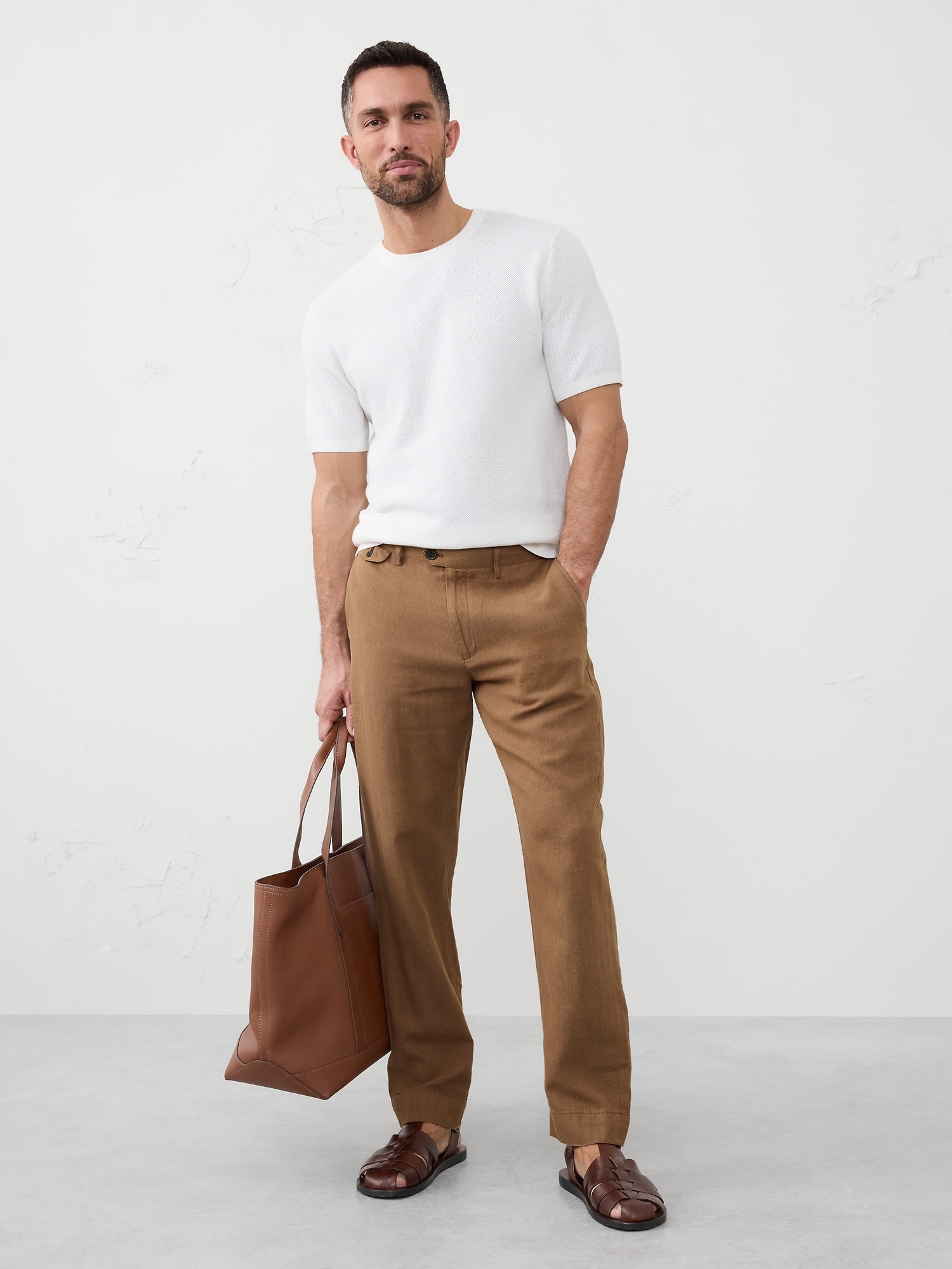 Slim-Straight Linen-Blend Trouser