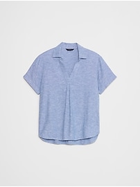 Linen-Blend Collared Top